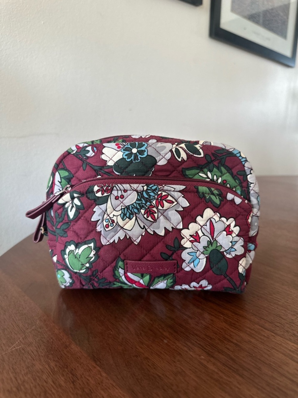 Vera Bradley Burgundy Floral Quilted Cosmetic Bag